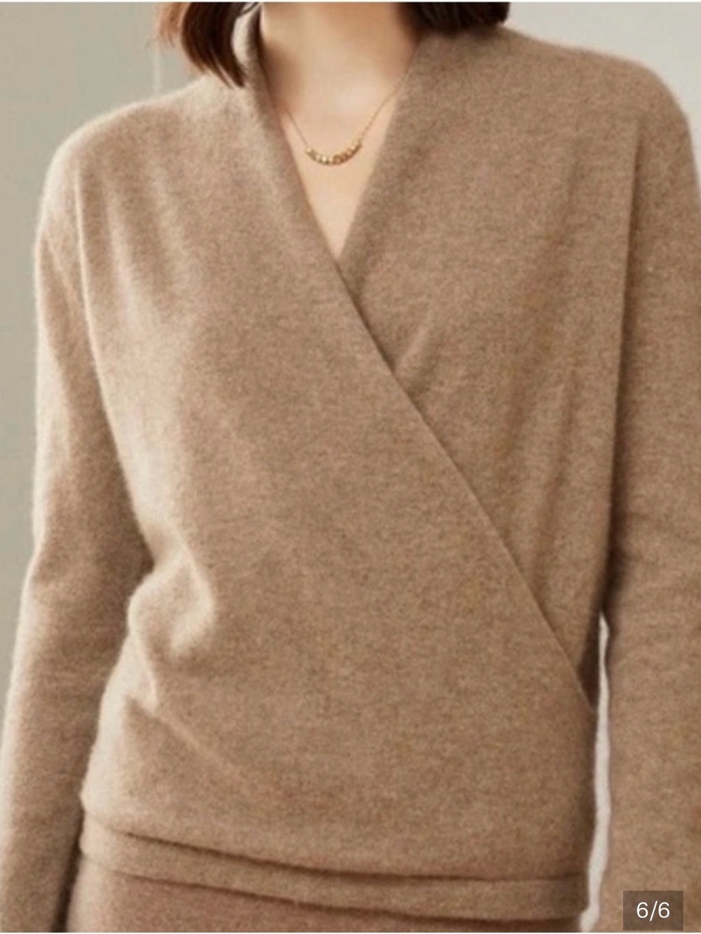1. State Taupe Wrap V-Neck Knit Sweater